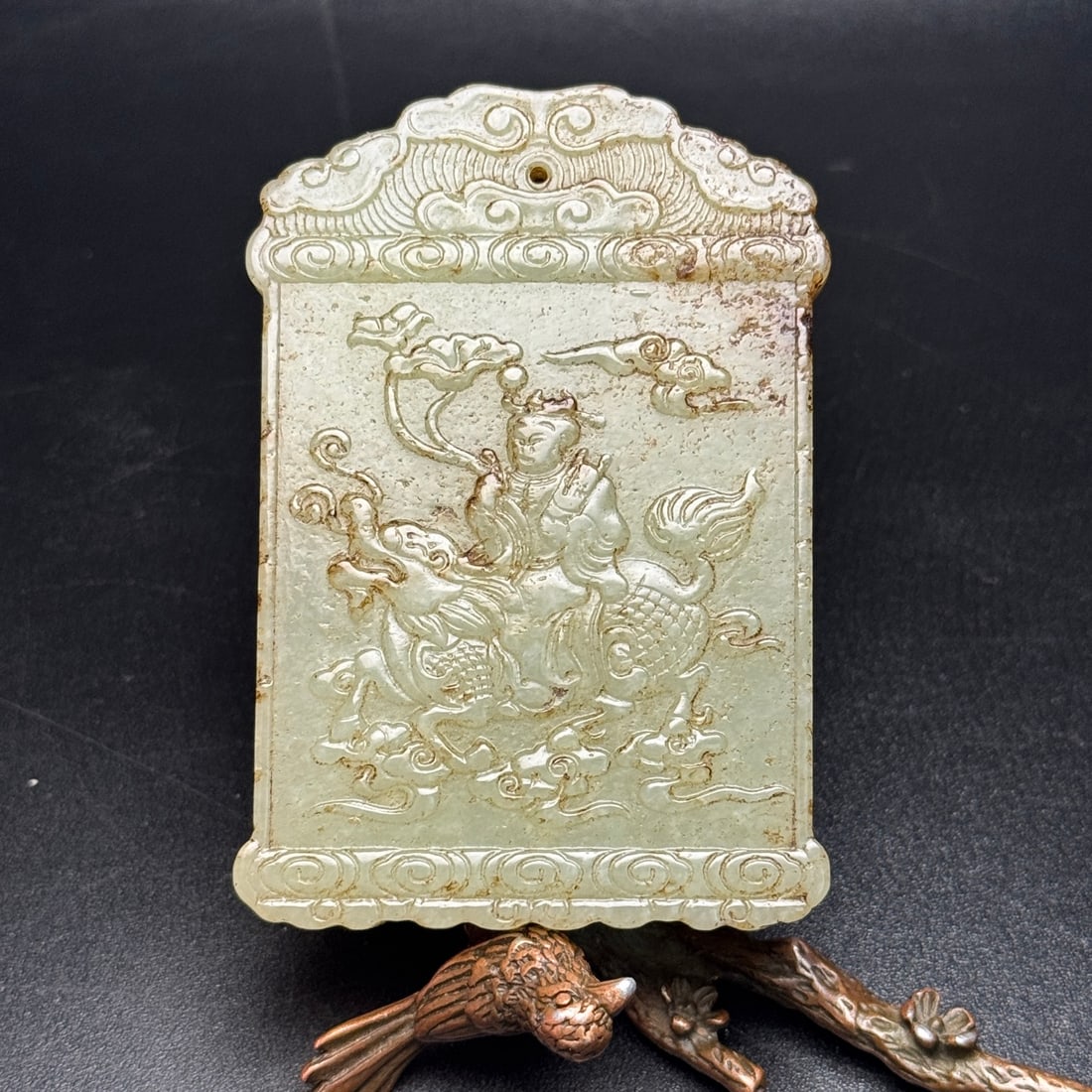 Exquisite Hetian jade Qilin delivering a child jade waist pendant (1 of 9)
