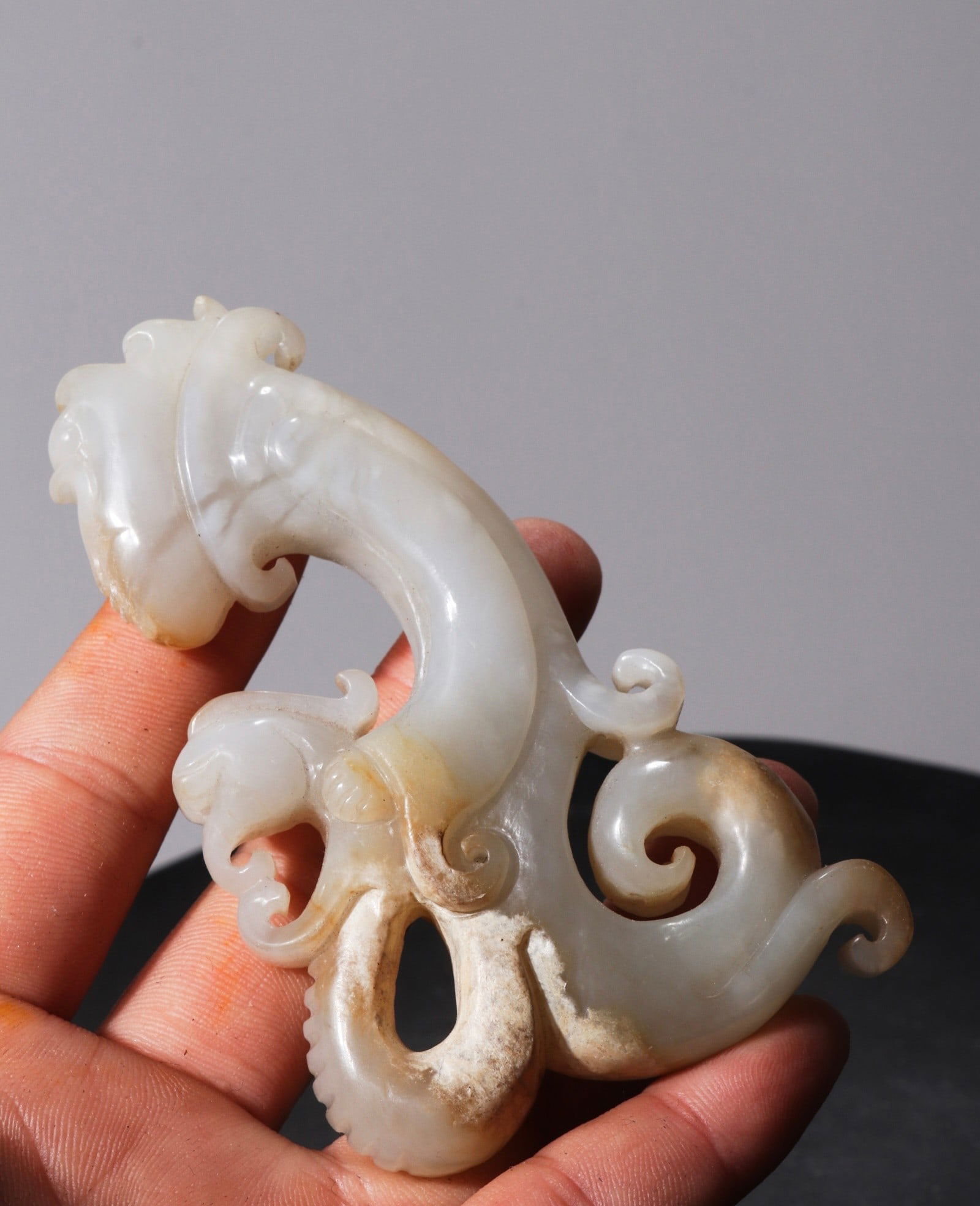 Old collection, handmade Hetian jade pig-dragon hand-held piece (1 of 6)