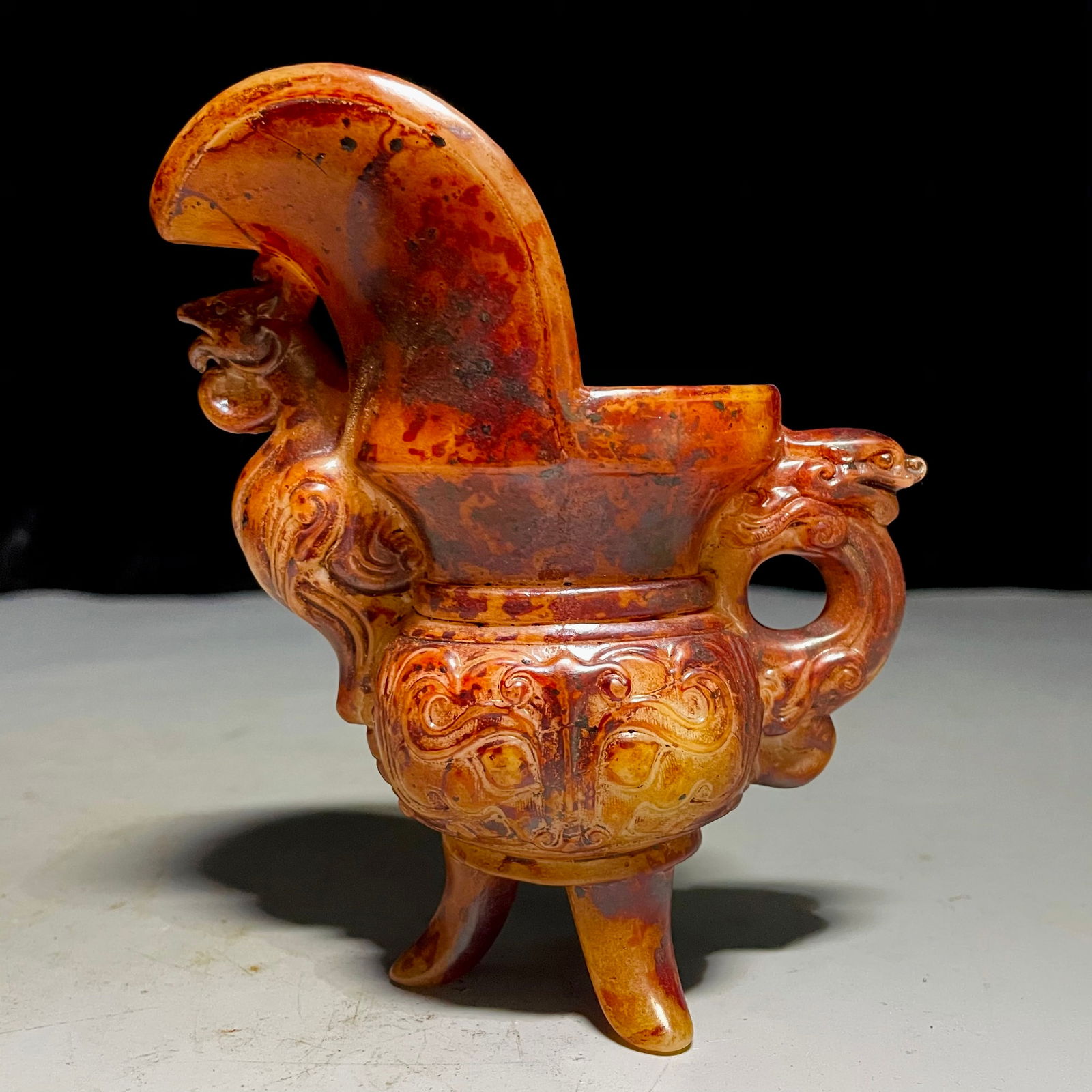 Treasured Han Dynasty Ancient Jade Dragon and Phoenix Tripod Cup (1 of 7)
