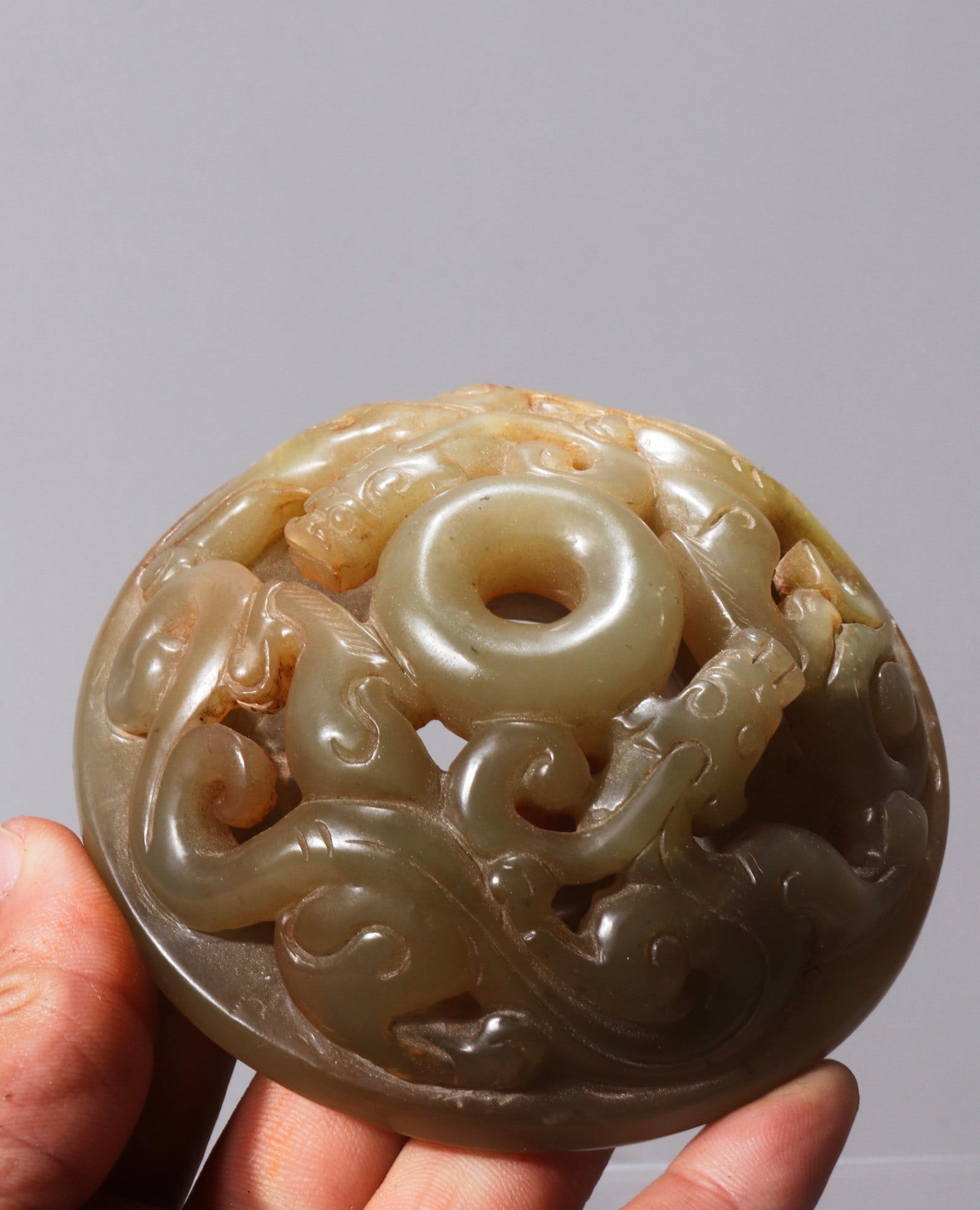 Old collection of hand-carved ancient jade openwork bi disc (1 of 7)