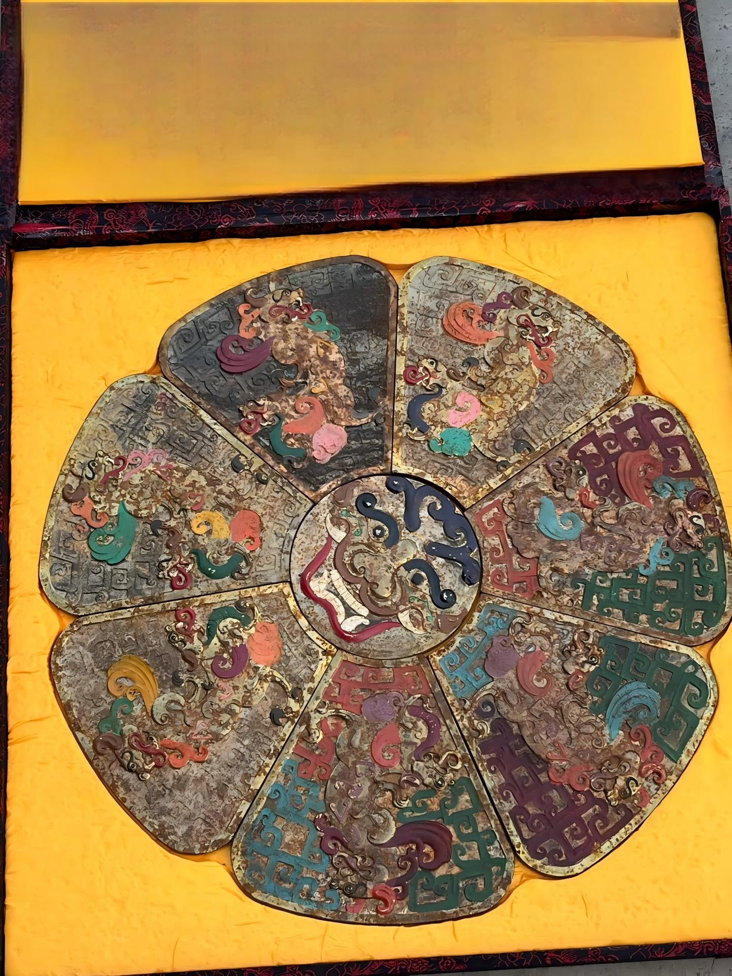 Old Collection of Ancient Jade Eight Beasts Jadeite: Formerly owned ancient jade eight-beast jadeite, size: 49 x 49 cm, weight: 14 g Provenance:Mrs. Blair, Newport Beach, California. Our dedicated team expertly handles both domestic and global SHIPPING