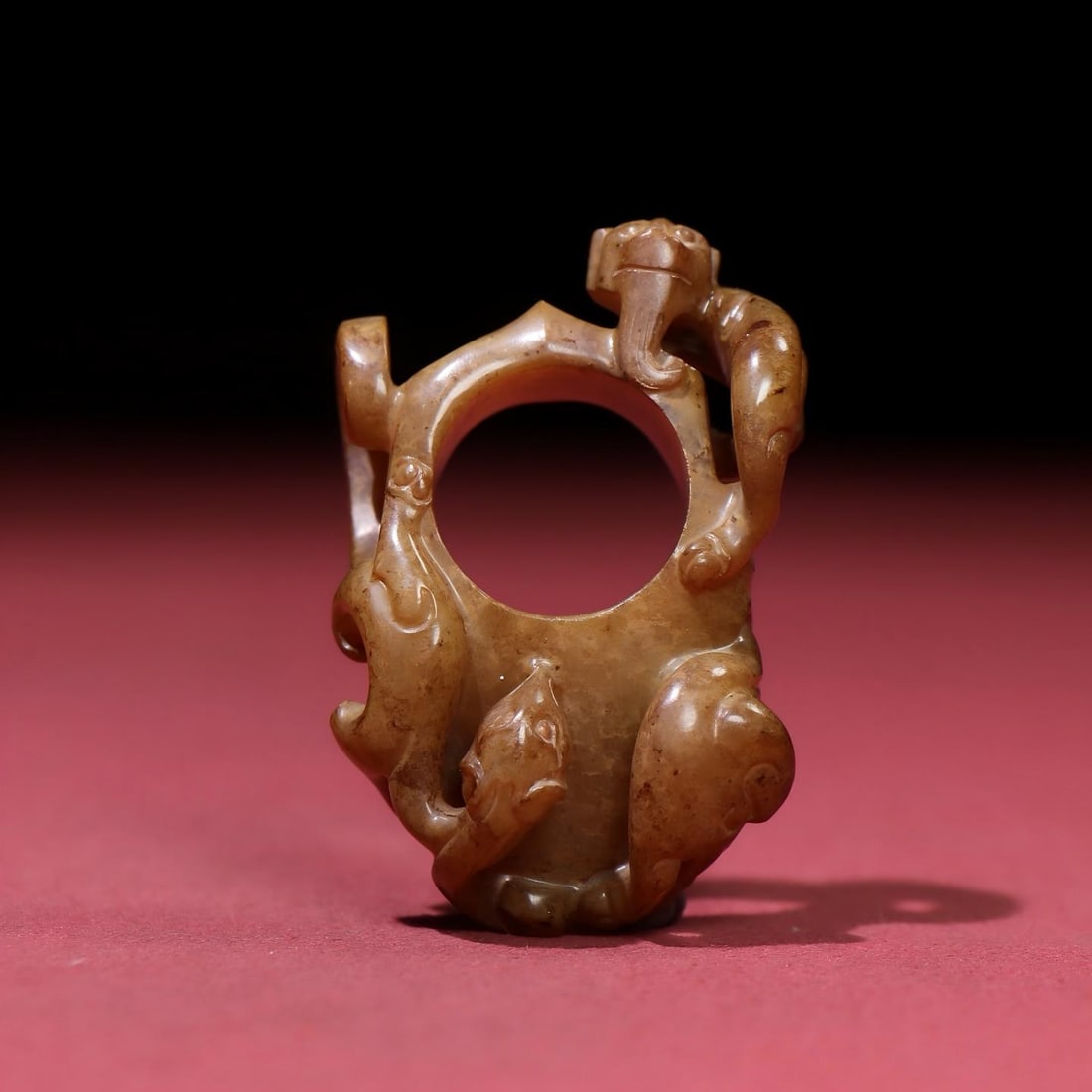 Exquisite antique, jade thumb ring with fully patinated gray-gray jade dragon design. (1 of 9)