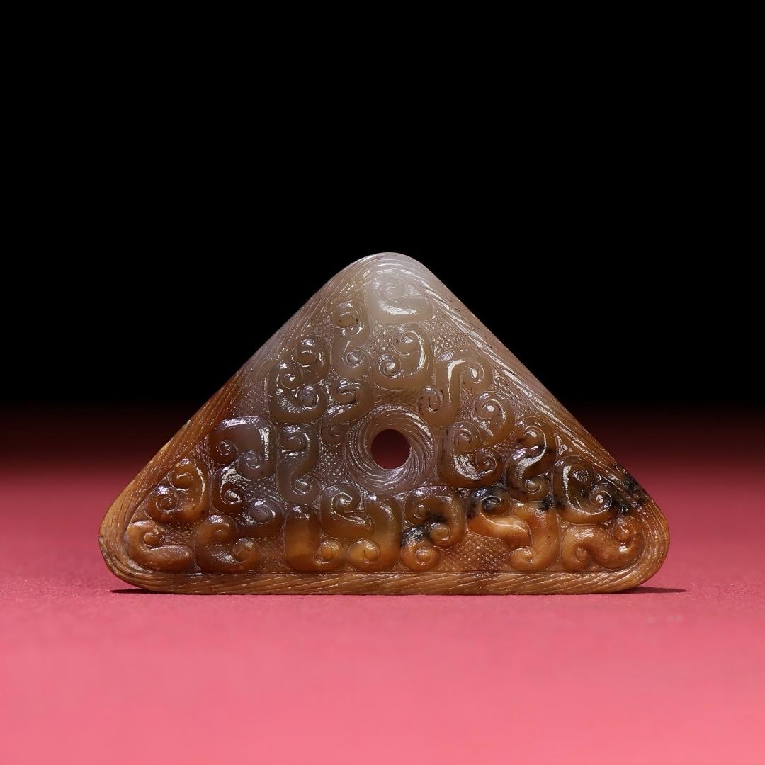 Exquisite antique, triangular pendant fully inlaid (1 of 9)