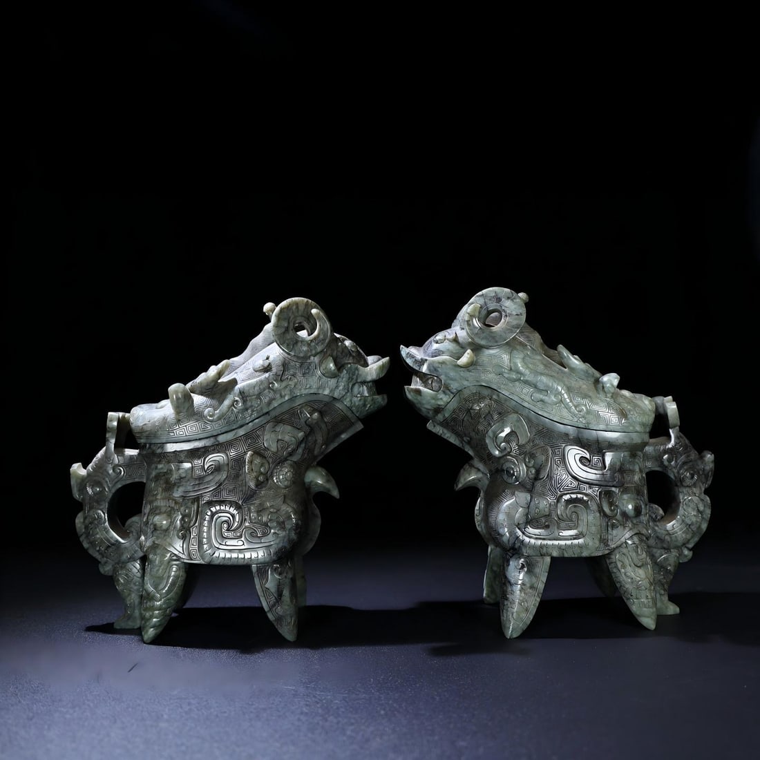 Exquisite antique collection, a pair of Hetian jade wine cups with mercury-infiltrated glaze. (1 of 9)