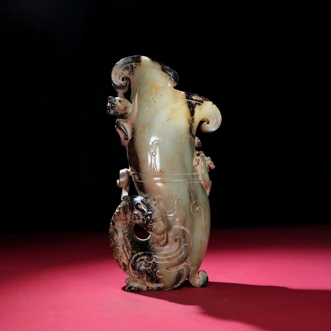 Exquisite Collection: Large Hetian White Jade Cup with Mercury Infiltration: A finely crafted, antique Hetian white jade cup with a deep, rich patina and deep, penetrating color. Exquisite craftsmanship and sharp carving. A rare and exceptional piece from a private collection.