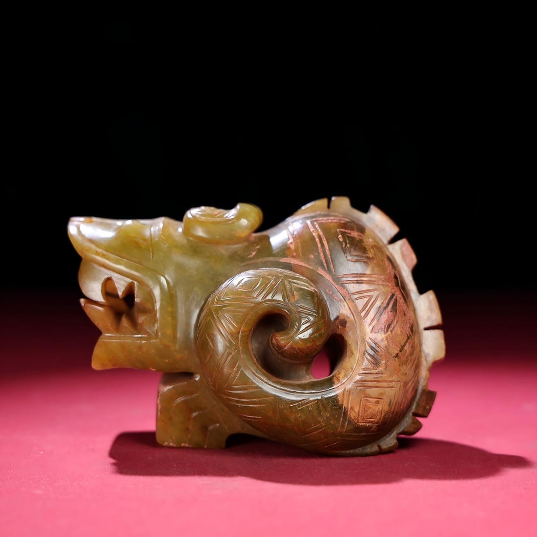 Exquisite antique piece, a small Hetian jade dragon ornament with full patina from an unearthed pit. (1 of 9)