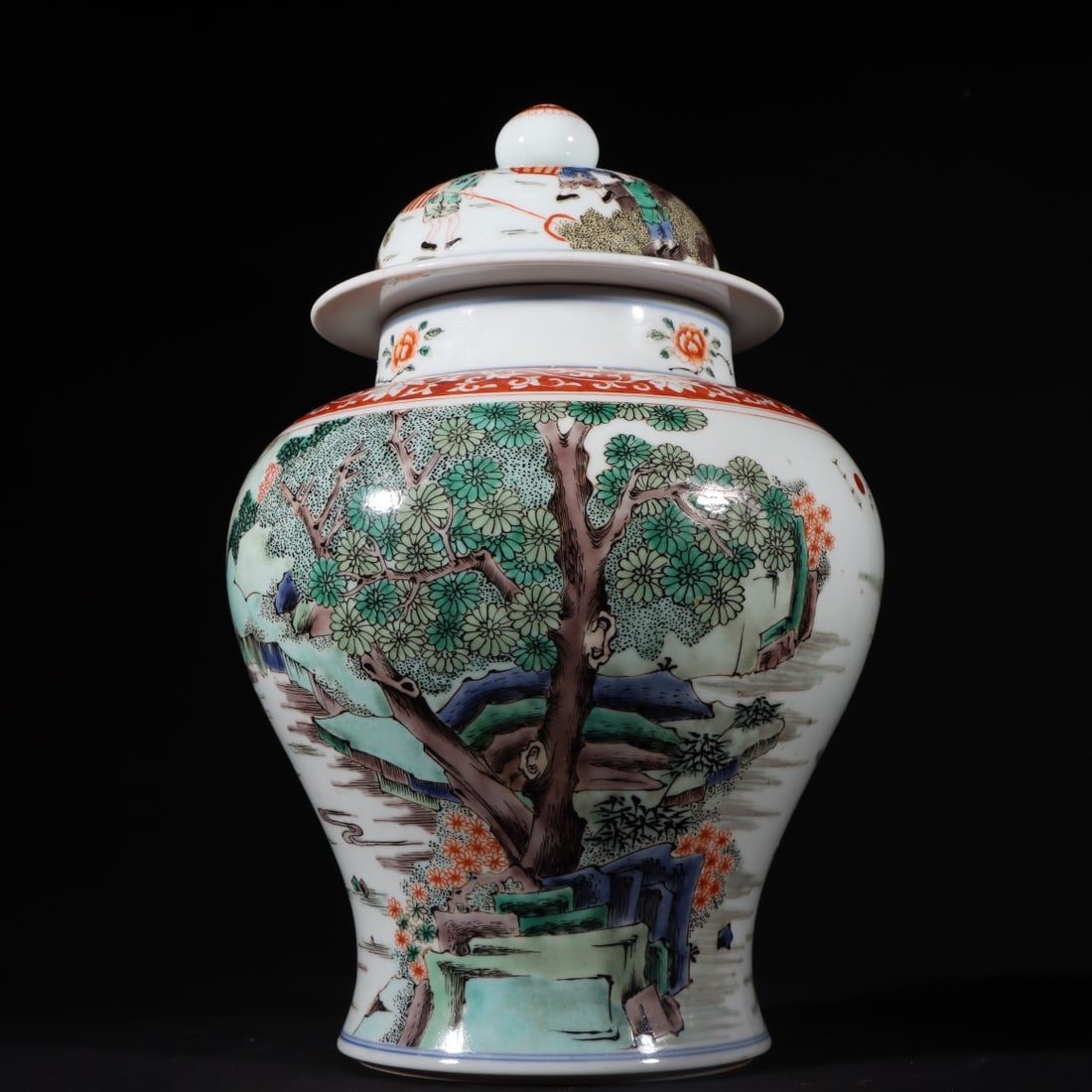 Formerly in the collection of a Qing Dynasty Kangxi period polychrome jar depicting farming scenes. (1 of 8)
