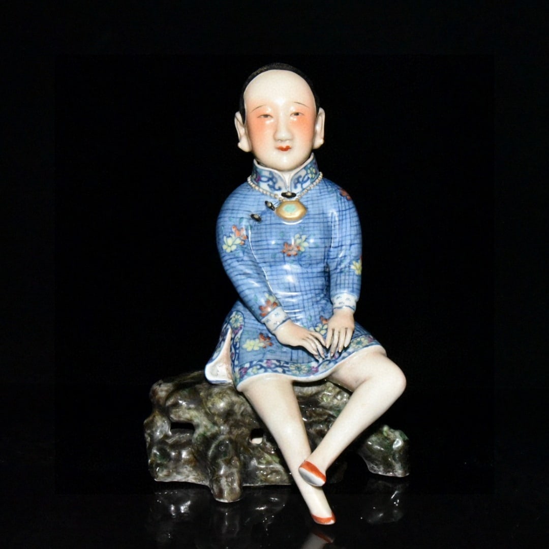 Republic of China period famille rose carved maidens (1 of 9)