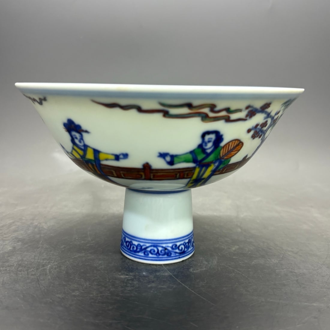 Ming Chenghua Doucai Courtyard Ladies Pattern High-Footed Bowl (1 of 9)