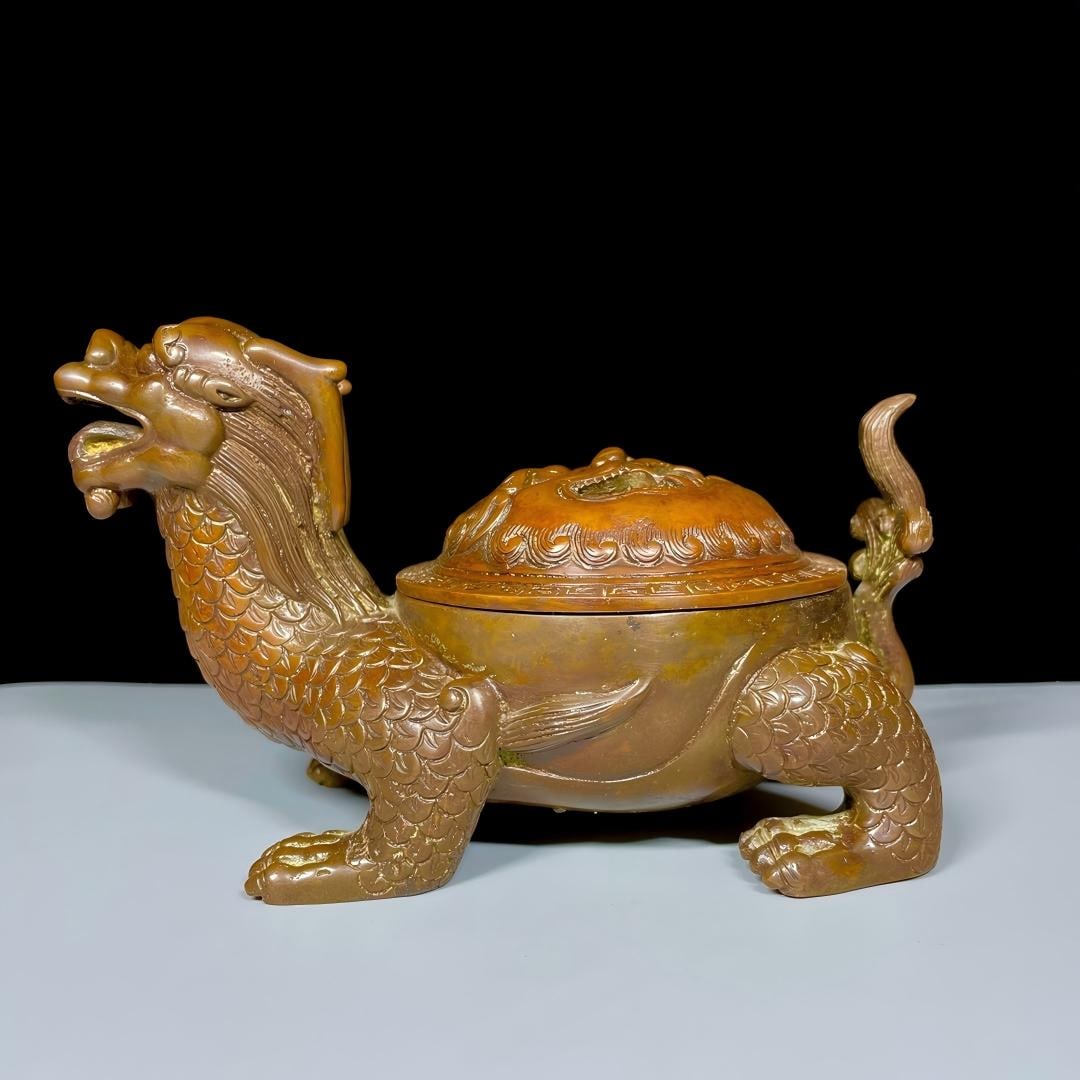 Pure copper dragon turtle incense burner (1 of 9)
