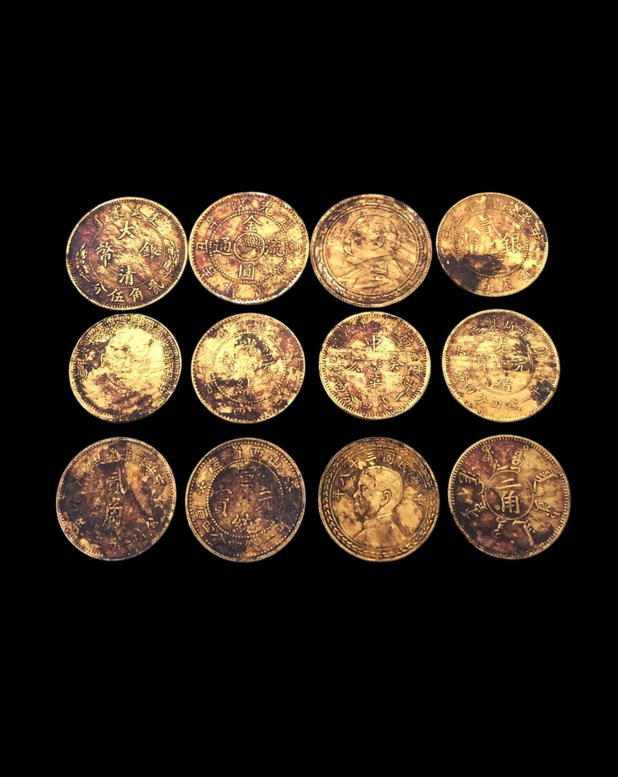 Solid gilded gold coins have a warm, delicate, and sophisticated patina. (1 of 8)