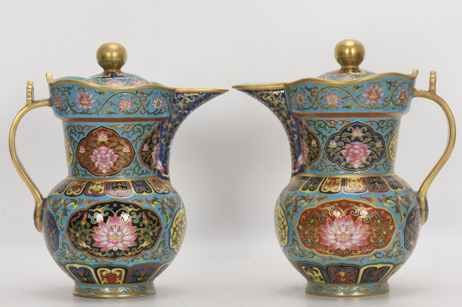 Qing Dynasty, Qianlong Period, Cloisonne Enamel and Gilded Monk's Cap Teapot (1 of 9)