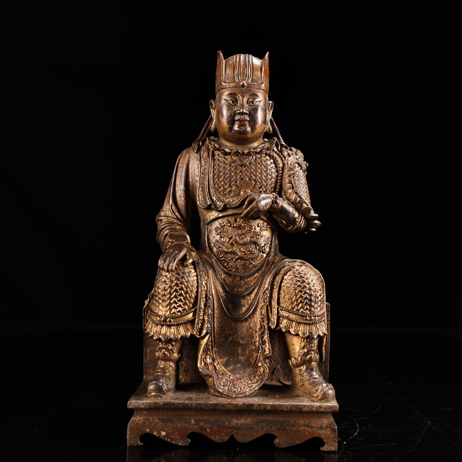 A rare, high-relief, gilded bronze statue of Zhenwu the Great, made of pure copper. (1 of 9)