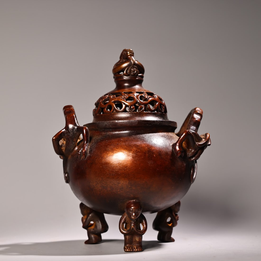 Rare antique pure bronze incense burner with high relief engraving of a coiled dragon. (1 of 9)