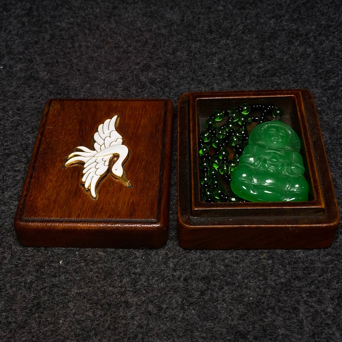 precious jade Guanyin pendant is found inside a rosewood jewelry box.: precious jade Guanyin pendant is found inside a rosewood jewelry box. Provenance:Private collection, Southern California. Our dedicated team expertly handles both domestic and global shipping arrangem