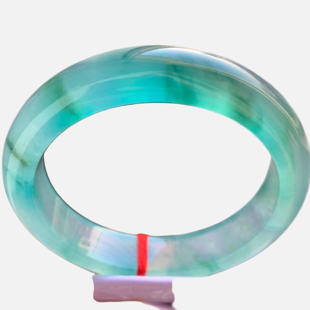 Burmese jadeite high-ice type blue water small-mouth jadeite bangle (1 of 5)