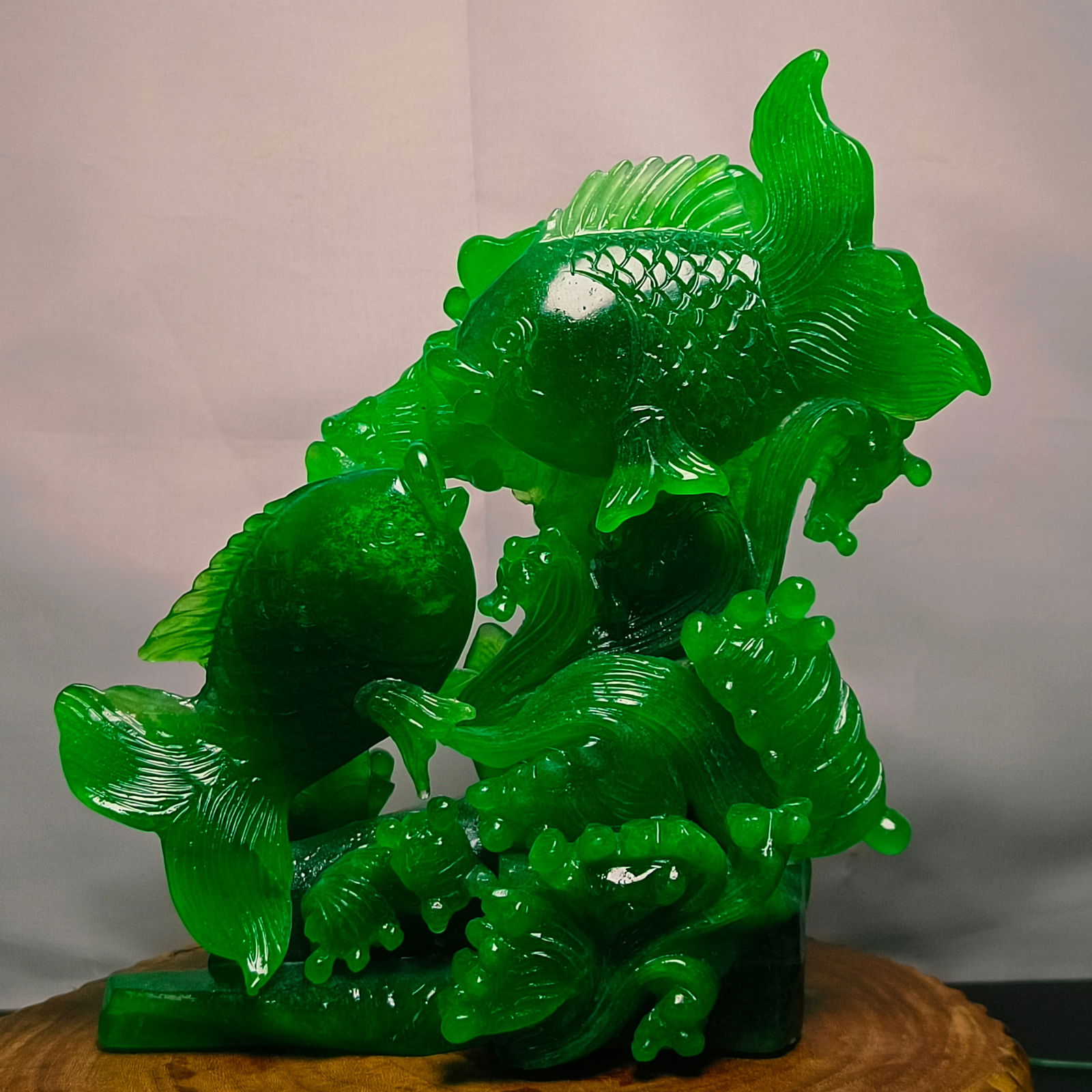 Dragon Stone Imperial Green Jadeite Fish Ornament (1 of 8)