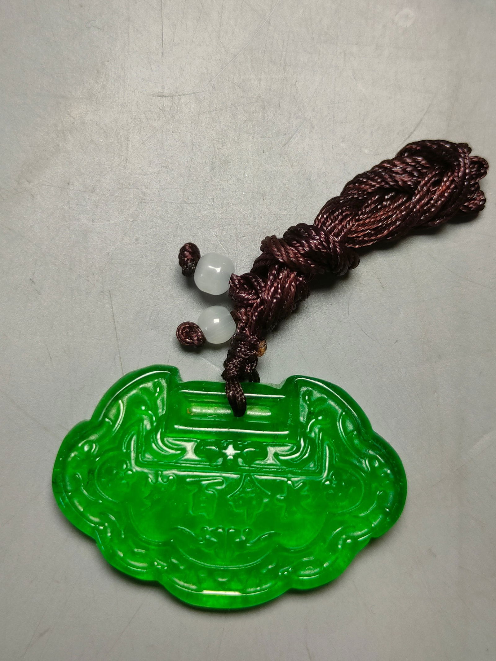 Top-grade imperial green jadeite "Longevity" pendant necklace (1 of 8)