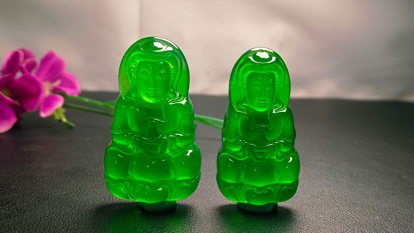 Dragon Stone Type Imperial Green Jadeite "Sanxitang" Guanyin Pendant (1 of 8)