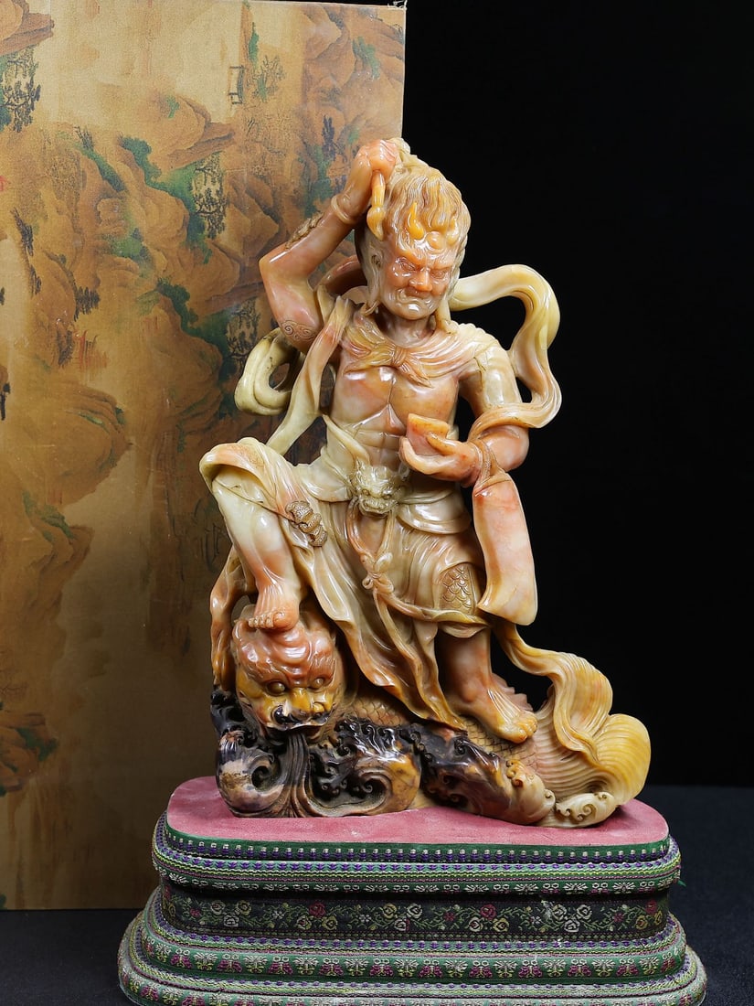 Antique treasured Shoushan stone ornament, hand-carved and packaged in a cloth box (1 of 11)