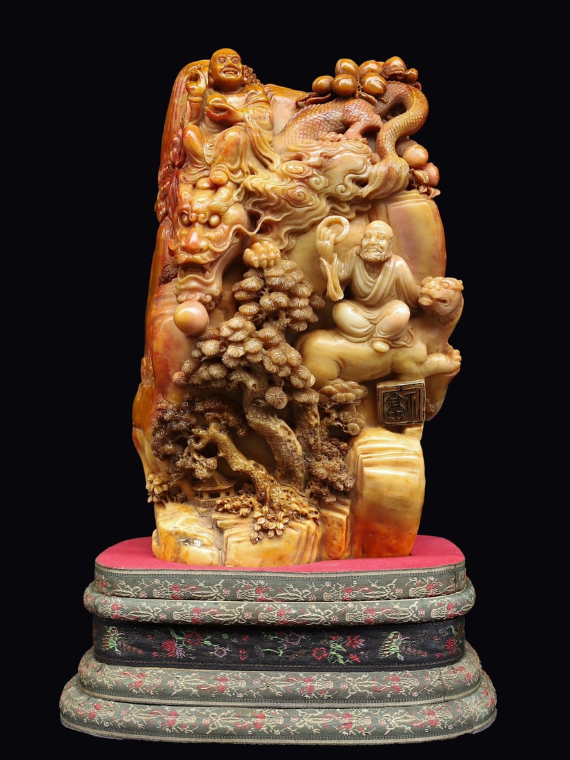 Antique treasured Shoushan stone ornament, hand-carved and packaged in a cloth box (1 of 14)