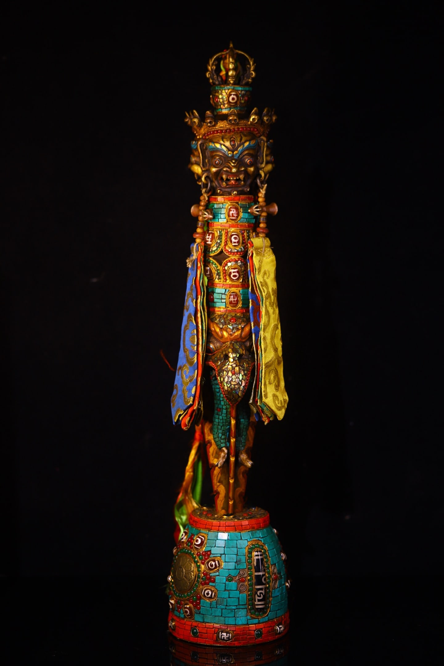 A Tibetan-style vajra ritual implement, handcrafted and inlaid with precious stones and gemstones, (1 of 9)