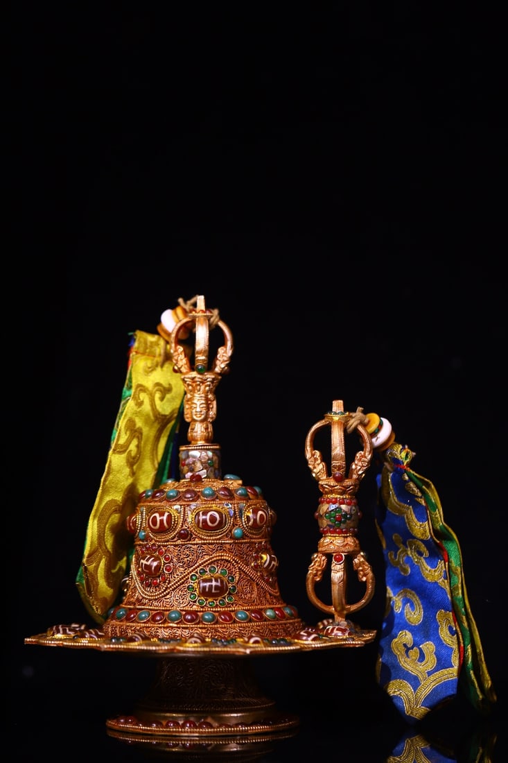 Tibetan silver vajra bells and daggers, handcrafted and inlaid with gemstones, returned from Tibet. (1 of 9)