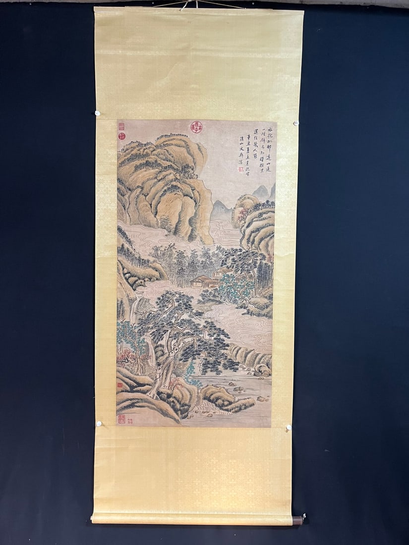 Wen Ding paper landscape hanging scroll: Wen Ding landscape hanging scroll on paper, painting size 127 x 65 cm Provenance:Private Estate, San Diego, California. Our dedicated team expertly handles both domestic and global shipping arrangemen