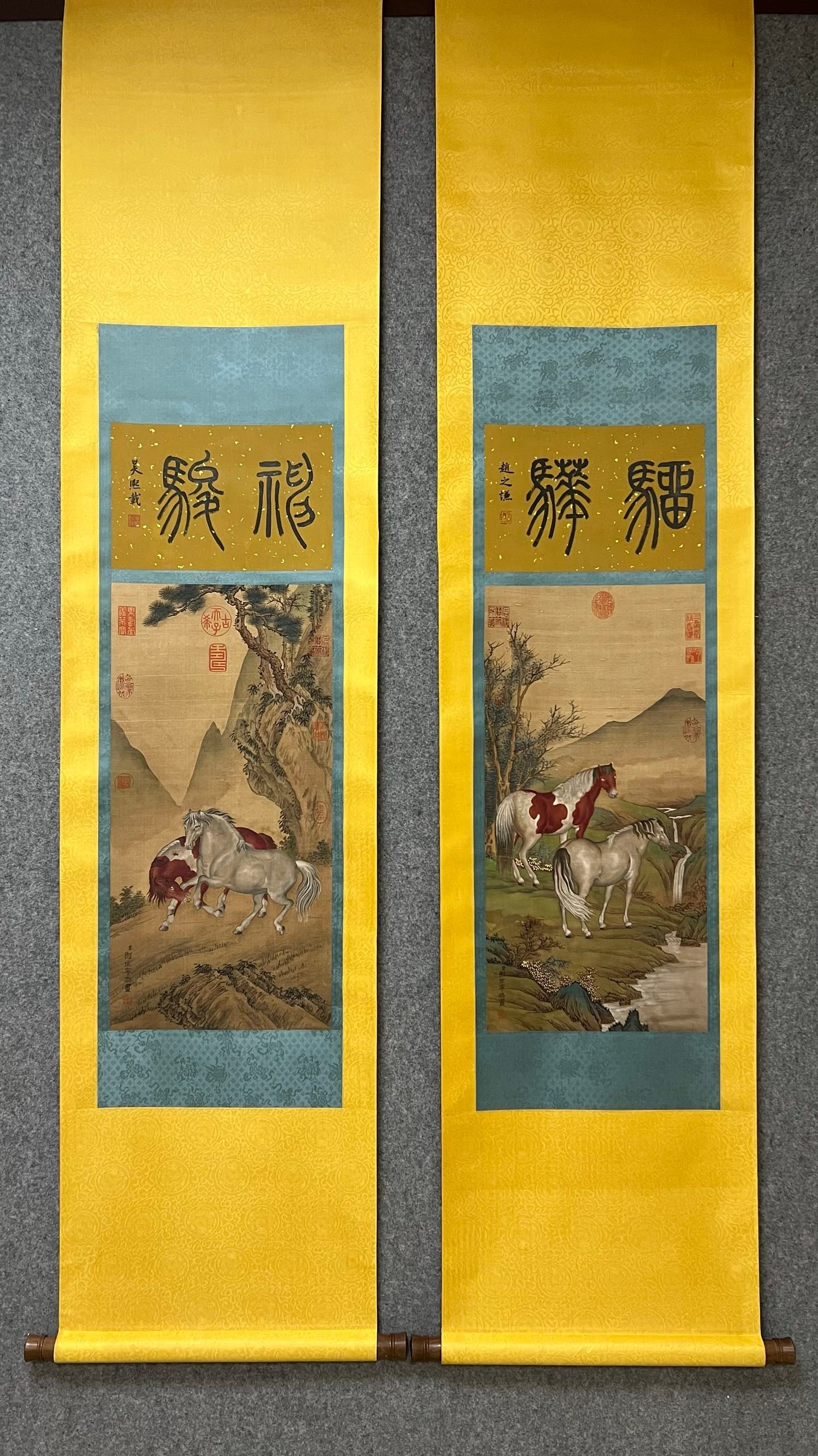 Lang Shining's silk scroll couplet (1 of 13)