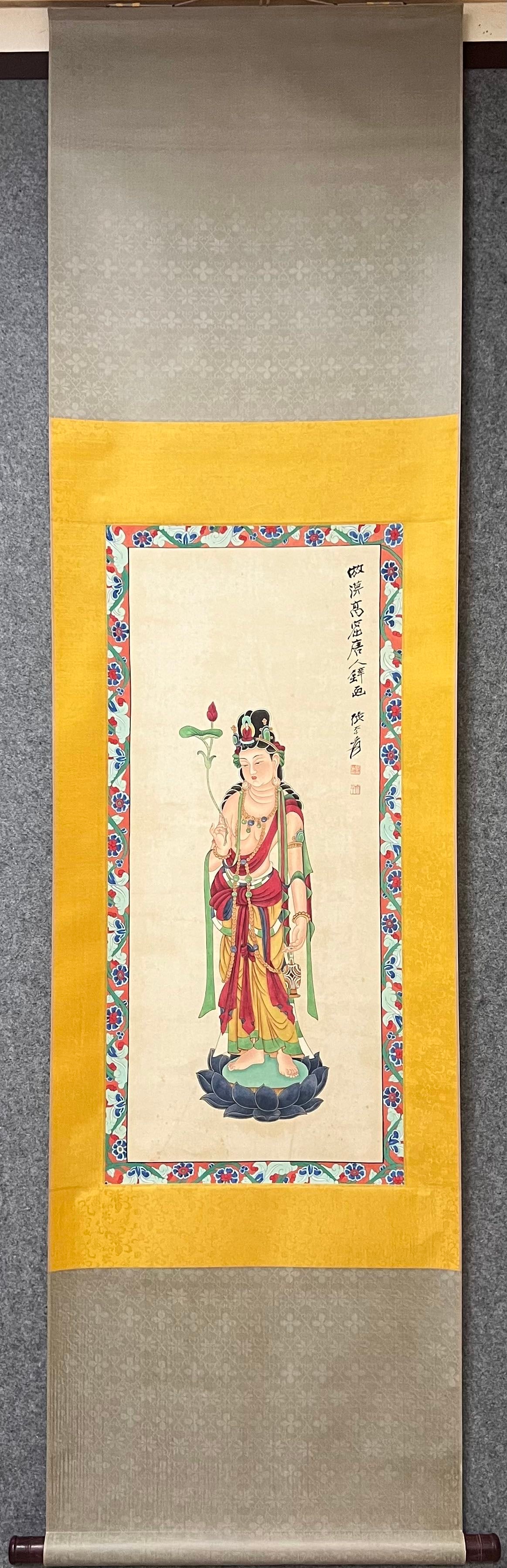 Zhang Daqian's Buddhist Images on Paper: Zhang Daqian's Buddhist image on paper, 93 x 42 cm. Provenance:Private collection, Quincy, Massachusetts. Our dedicated team expertly handles both domestic and global shipping arrangements.We also off