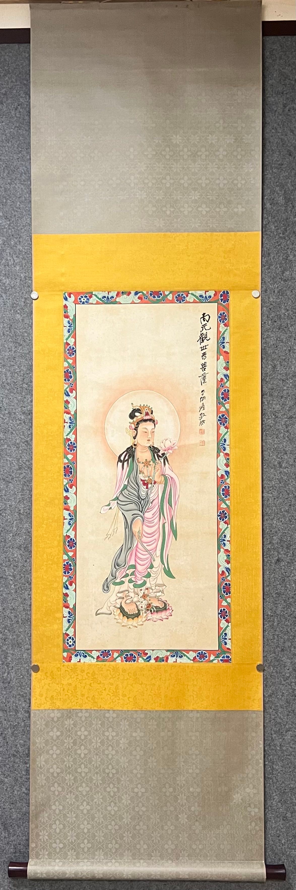 Zhang Daqian's Buddhist Images on Paper: Zhang Daqian's Buddhist image on paper, 93 x 42 cm. Provenance:Private collection, Quincy, Massachusetts. Our dedicated team expertly handles both domestic and global shipping arrangements.We also off