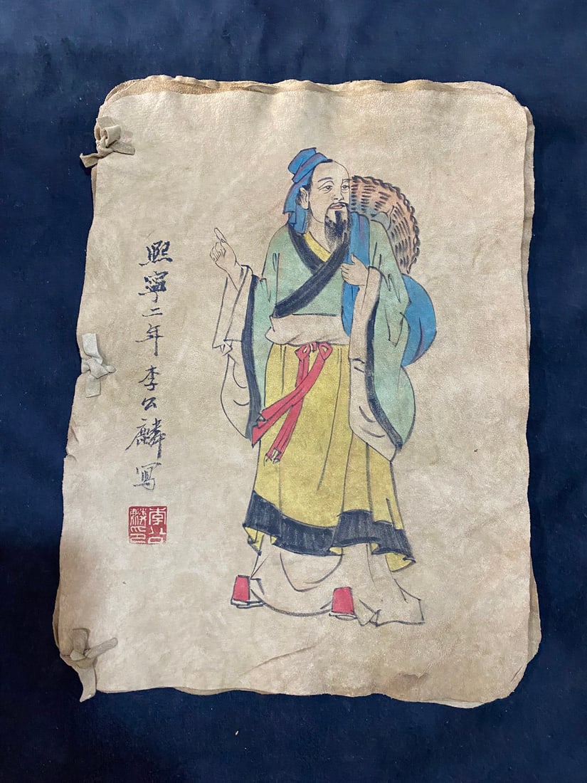 Fine sheepskin paintings: Exquisite sheepskin paintings, purely hand-painted, actual product photos - 1 book (10 sheets) Material: sheepskin Dimensions: Approximately 42cm x 32cm (length x width) Provenance:Private collection,