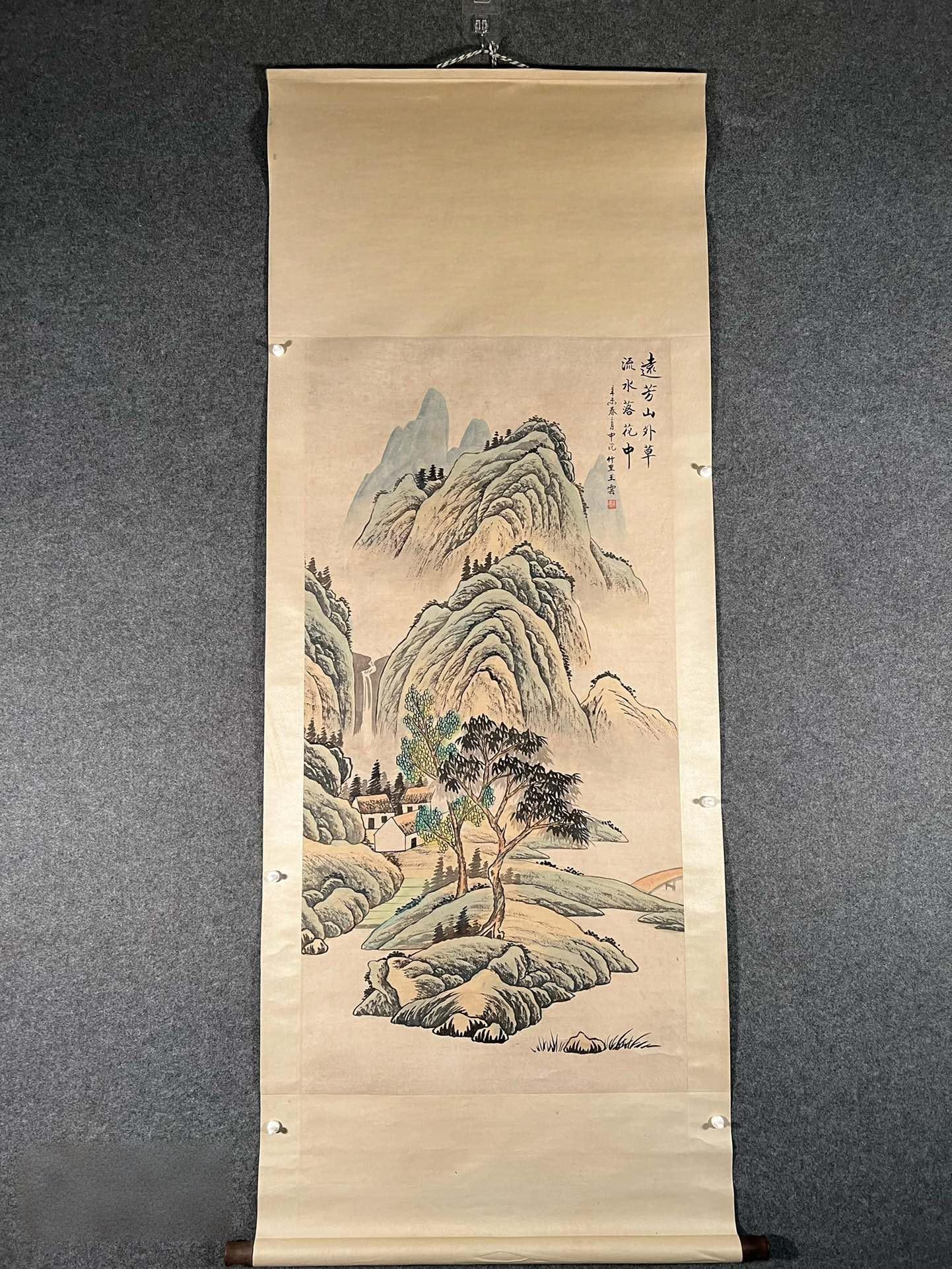 Wang Yun's exquisite landscape paintings on Xuan paper: Wang Yun's exquisite landscape painting on Xuan paper measures 198 x 77 cm in total length and 127 x 63 cm in the painting core. Provenance:Private collection, Cliffside Park, New Jersey. Our dedicate