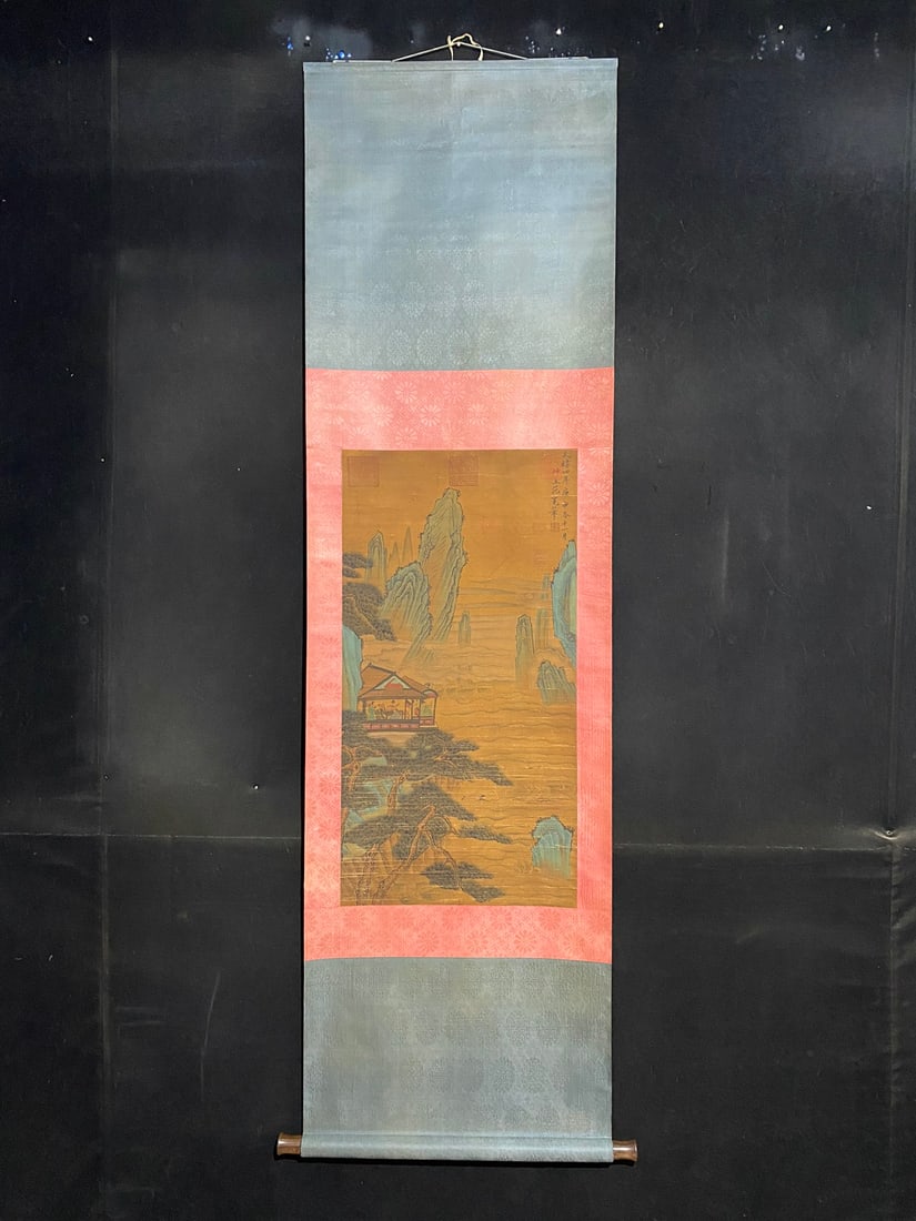 Fan Kuan's landscape paintings: Fine Three-Foot Hanging Scroll Painting: A Hand-Painted Landscape by Fan Kuan of the Song Dynasty - Actual Product Photograph - Material: Silk, Mounted - Dimensions: Height x Width 205cm x 60cm - Pain