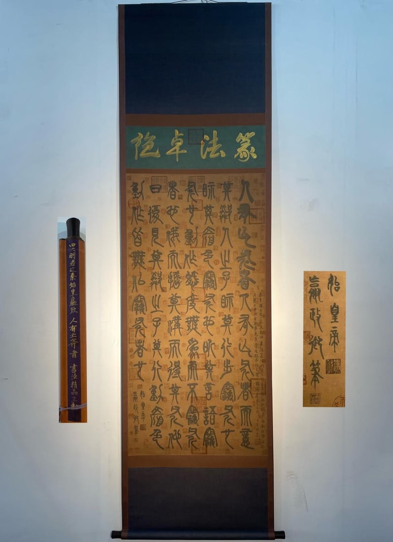 A fine hand-painted four-foot-long calligraphy scroll by Qin Shi Huang (The Man Who Lost His Axe). (1 of 9)