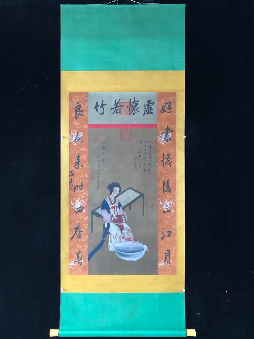 (Qiu Ying): (Qiu Ying) Figure painting, exquisite four-foot ivory scroll, hand-painted, framed size: 205X87cm, painting size: 111X66cm! Provenance:Mr. Stefan, Minneapolis, Minnesota. Our dedicated team expertly h