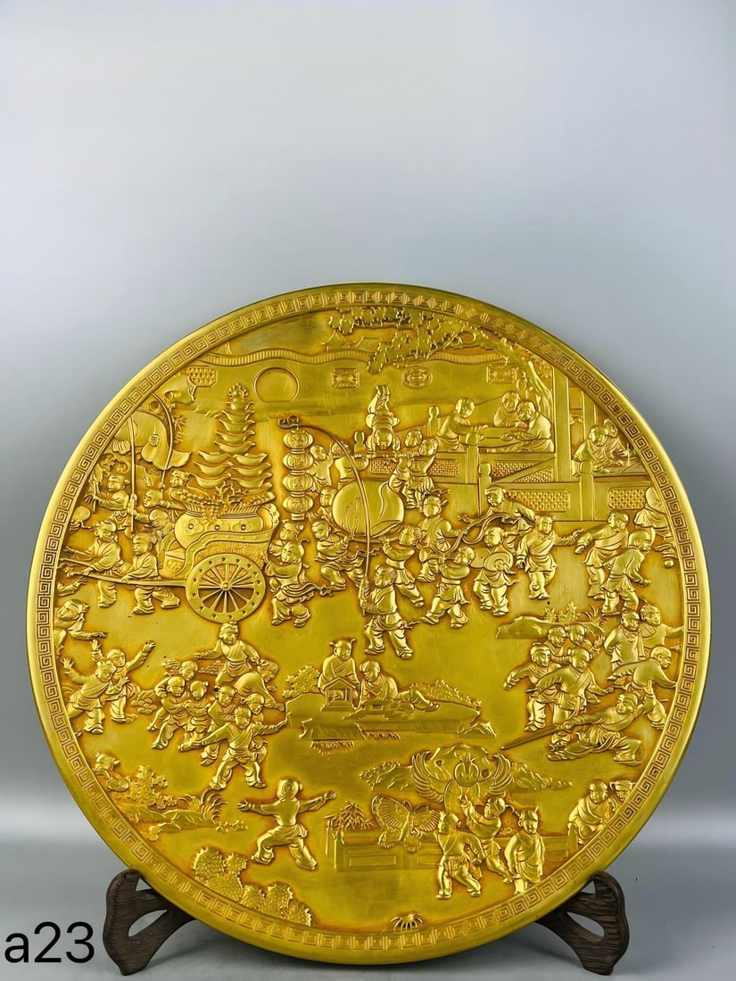 Grand Appreciation Plate with Gilded Bronze and Hundred Children Design (1 of 5)