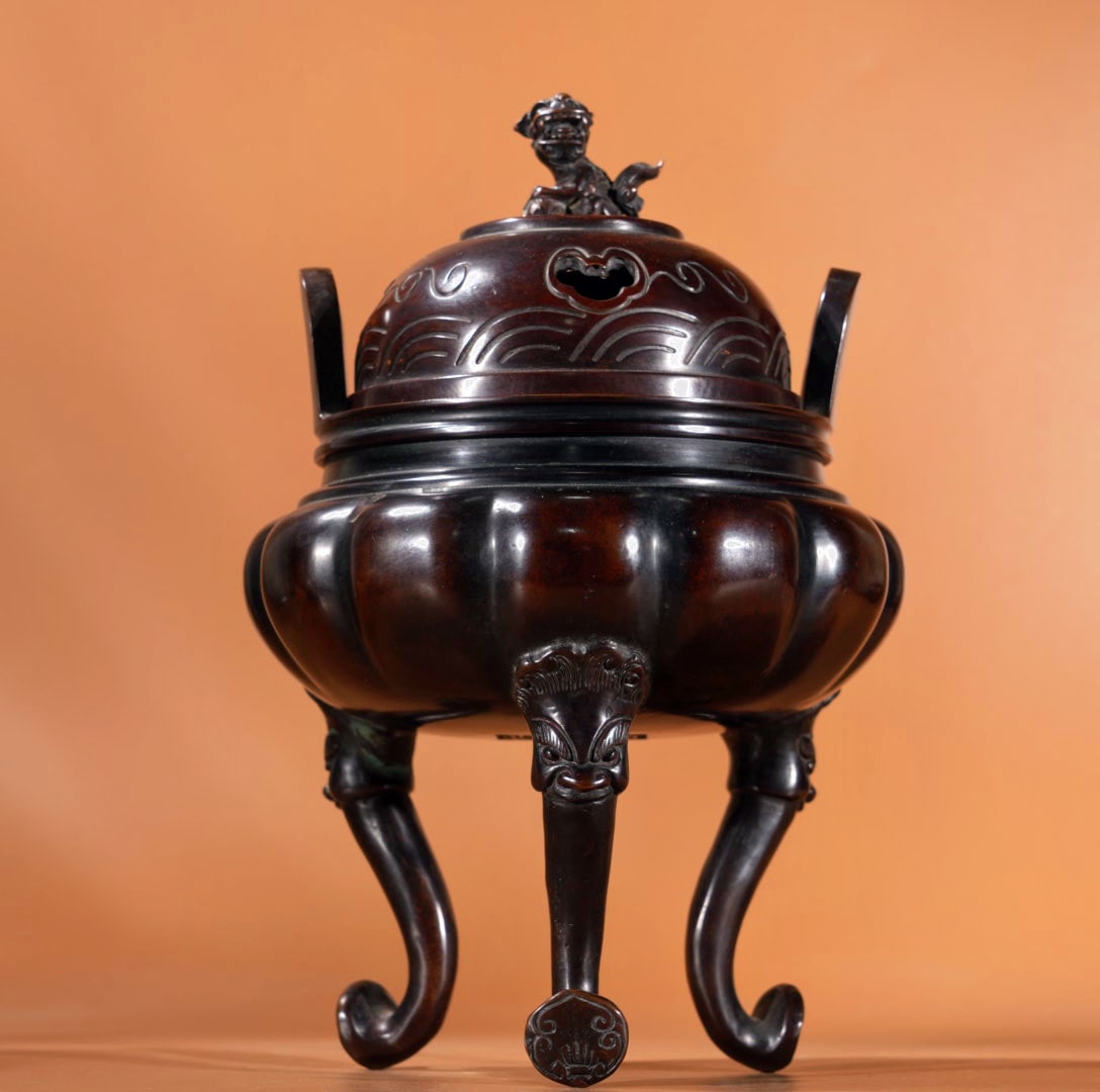 Purple copper double-eared incense burner (1 of 9)