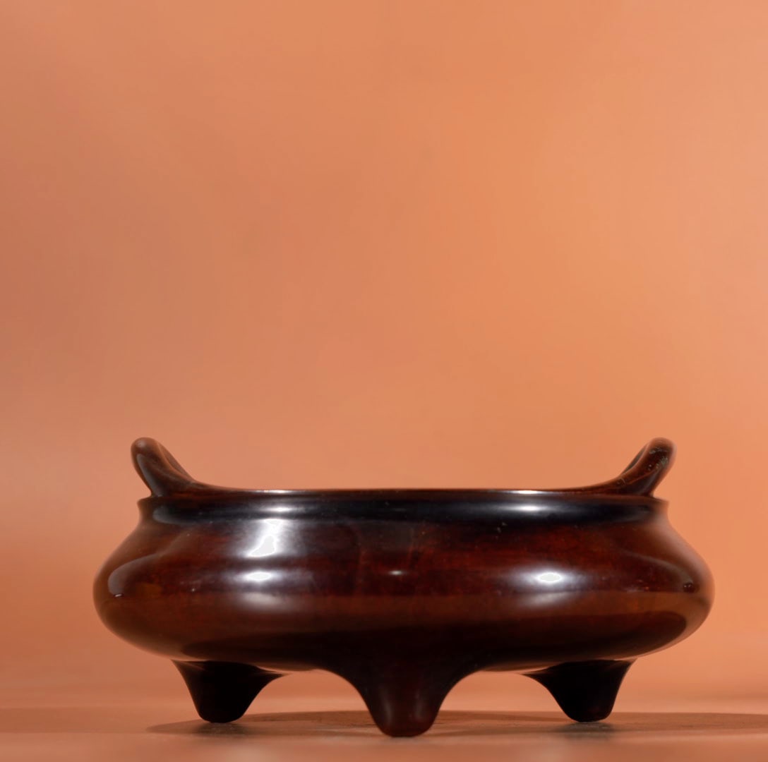 Exquisite Purple Copper Incense Burner with Inlaid Bridge Handles (1 of 9)