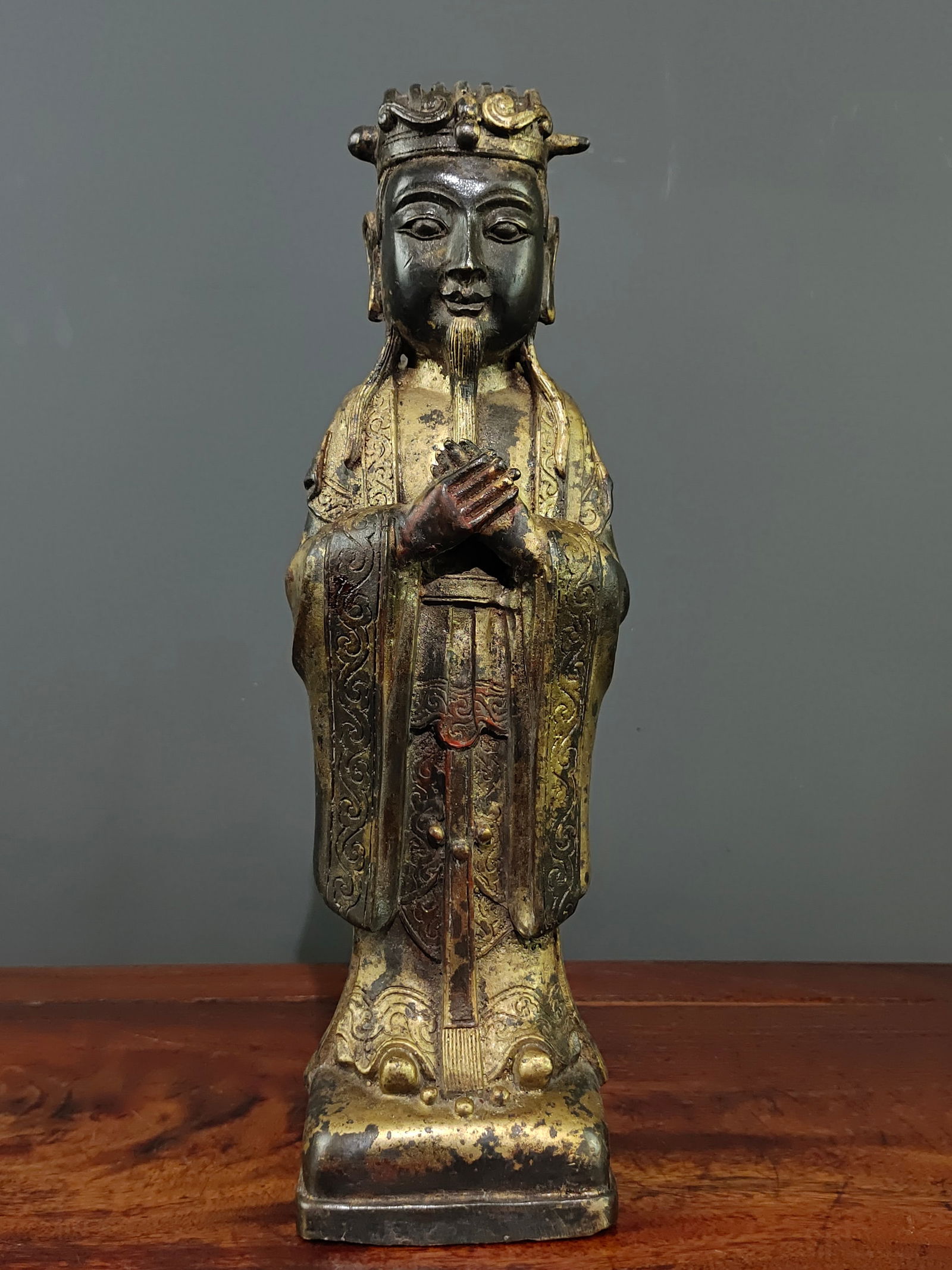 Rare pure copper gilded cinnabar Buddha statue, civil official and god of wealth (1 of 9)