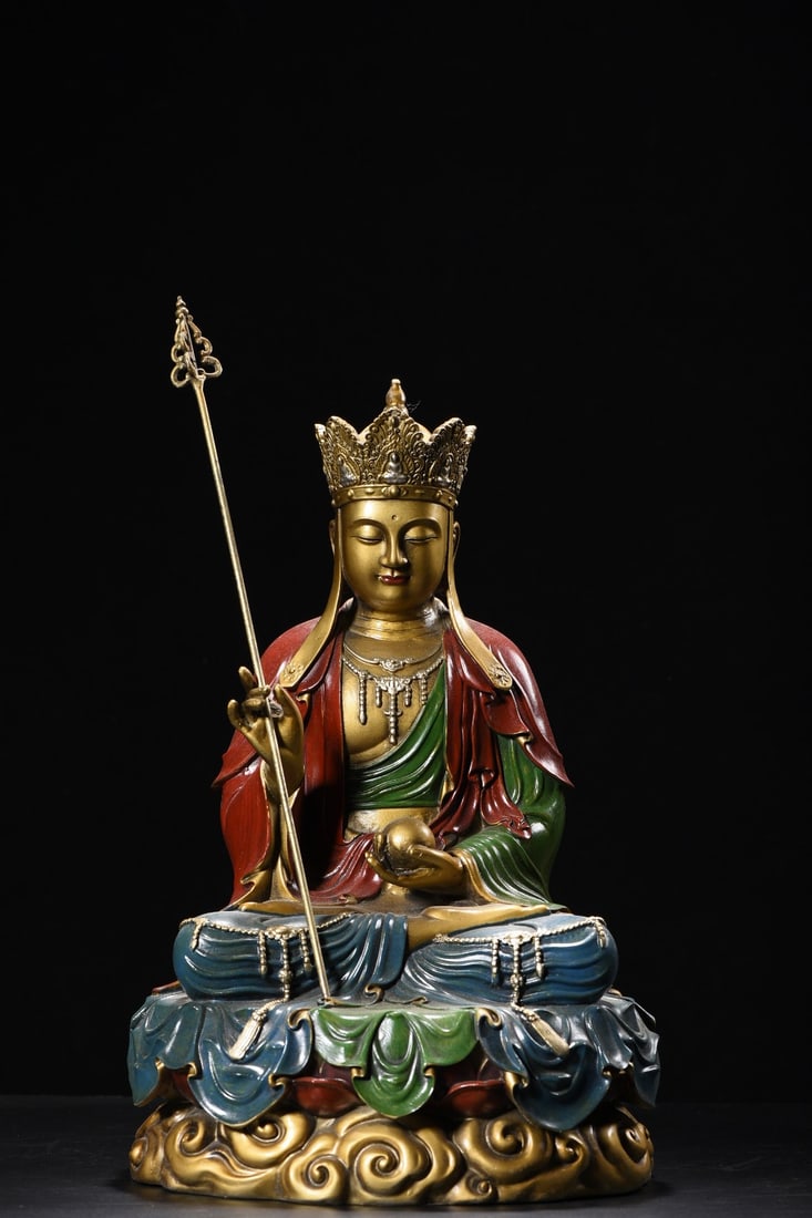 Copper-painted Ksitigarbha Bodhisattva statue (1 of 9)