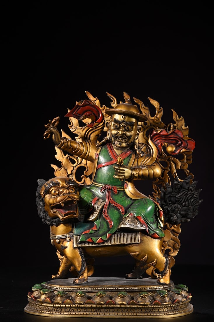 Pure copper painted statue of Danjian, the guardian deity.: A pure copper painted statue of the guardian deity Danjian, 32cm high, 22cm wide, 11cm thick, and weighing 4050g. Provenance:Private collection, Connecticut. Our dedicated team expertly handles both d