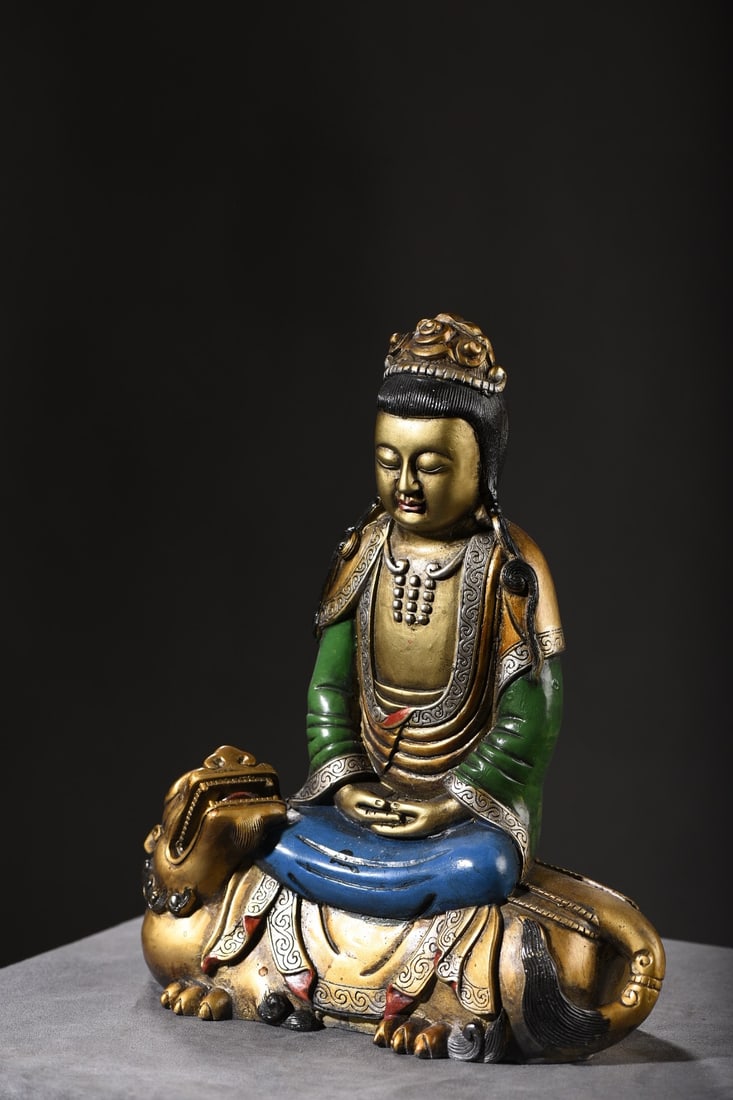 Bronze Painted Guanyin Riding a Hound (1 of 9)