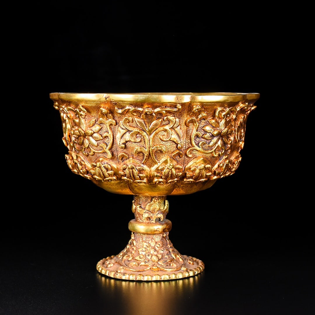 Rare Gilt Bronze Han Dynasty Flower-Shaped Wine Cup (1 of 9)