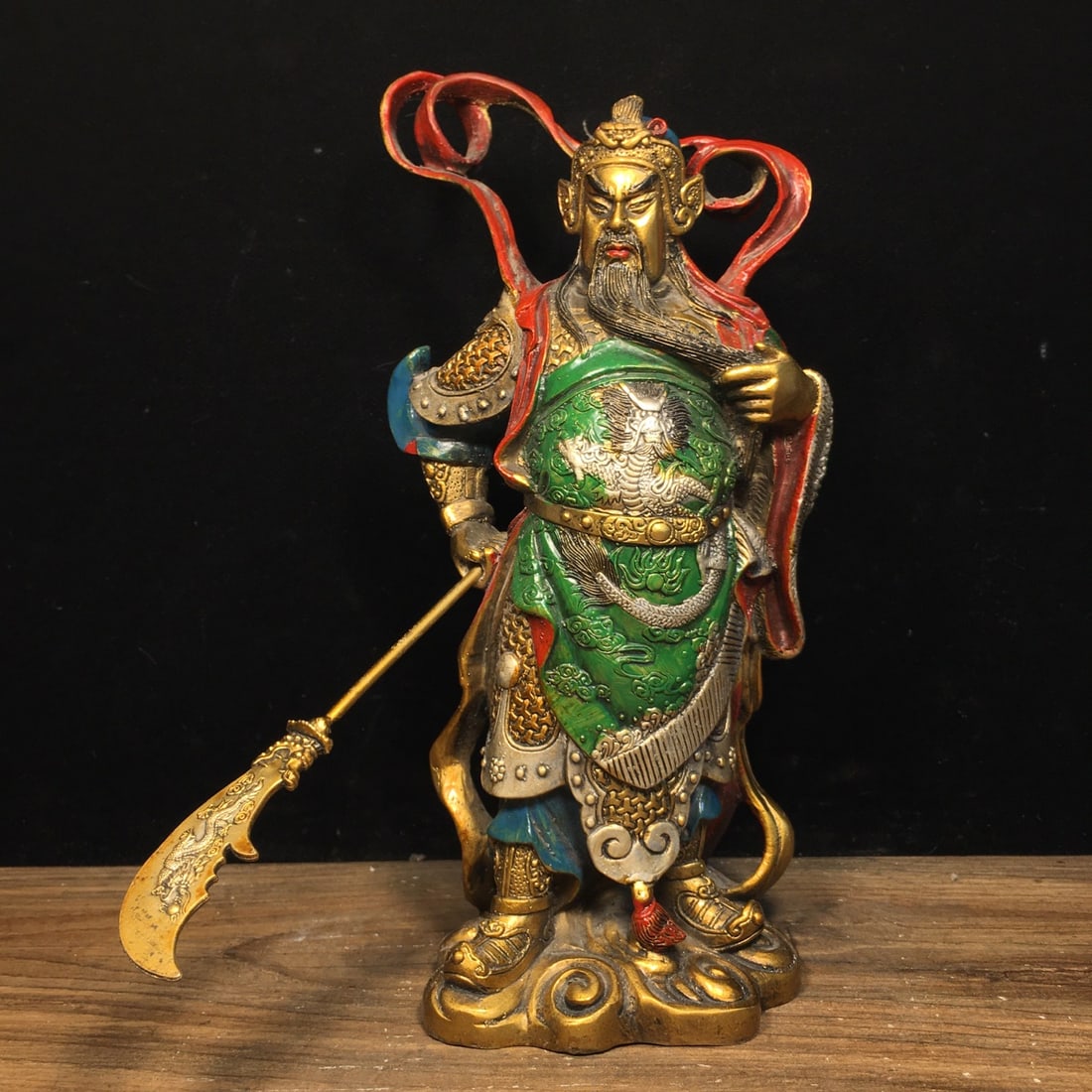 Pure copper painted Guan Gong, Guan Erye, Guan Yu, the God of War and Wealth, worship ornament (1 of 9)