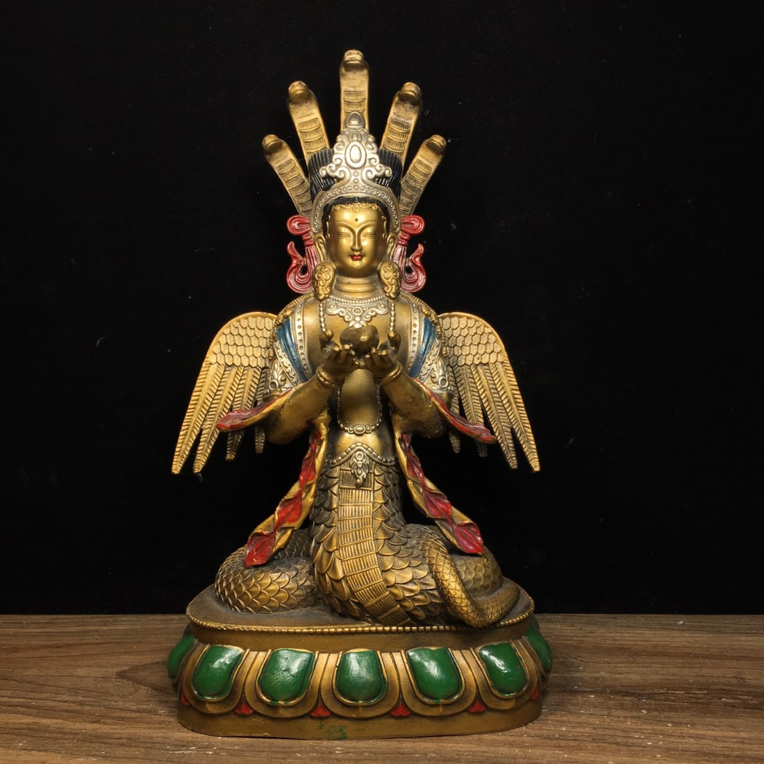 Pure copper painted esoteric Tibetan Buddhist deity statue, Nagarjuna Buddha Mother statue, Nuwa (1 of 9)