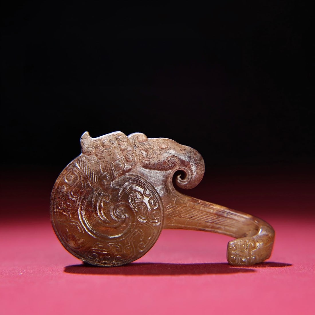 Exquisite antique, Hetian jade buckle with full infiltration and micro-calcification: Exquisitely crafted, this Hetian jade buckle features a thick, deeply patinated, slightly calcified layer. The color penetrates the jade, showcasing superb craftsmanship and sharp carving. A rare and