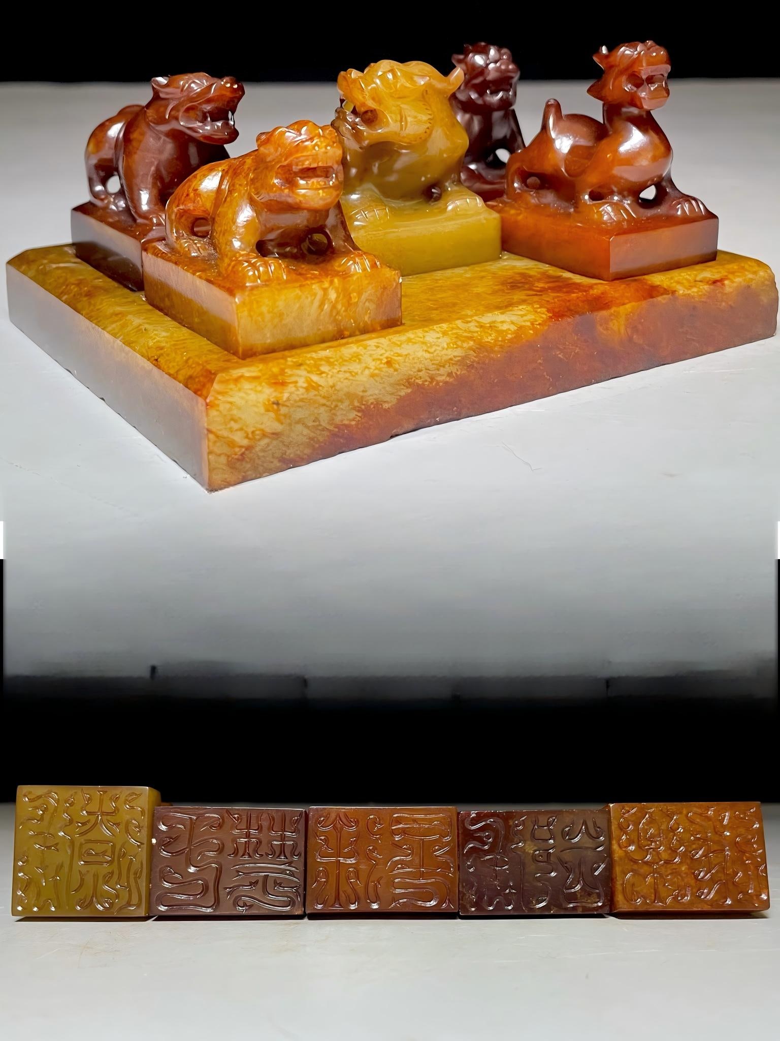Treasured Hetian jade seals depicting the Five Tiger Generals from the Three Kingdoms period (1 of 9)