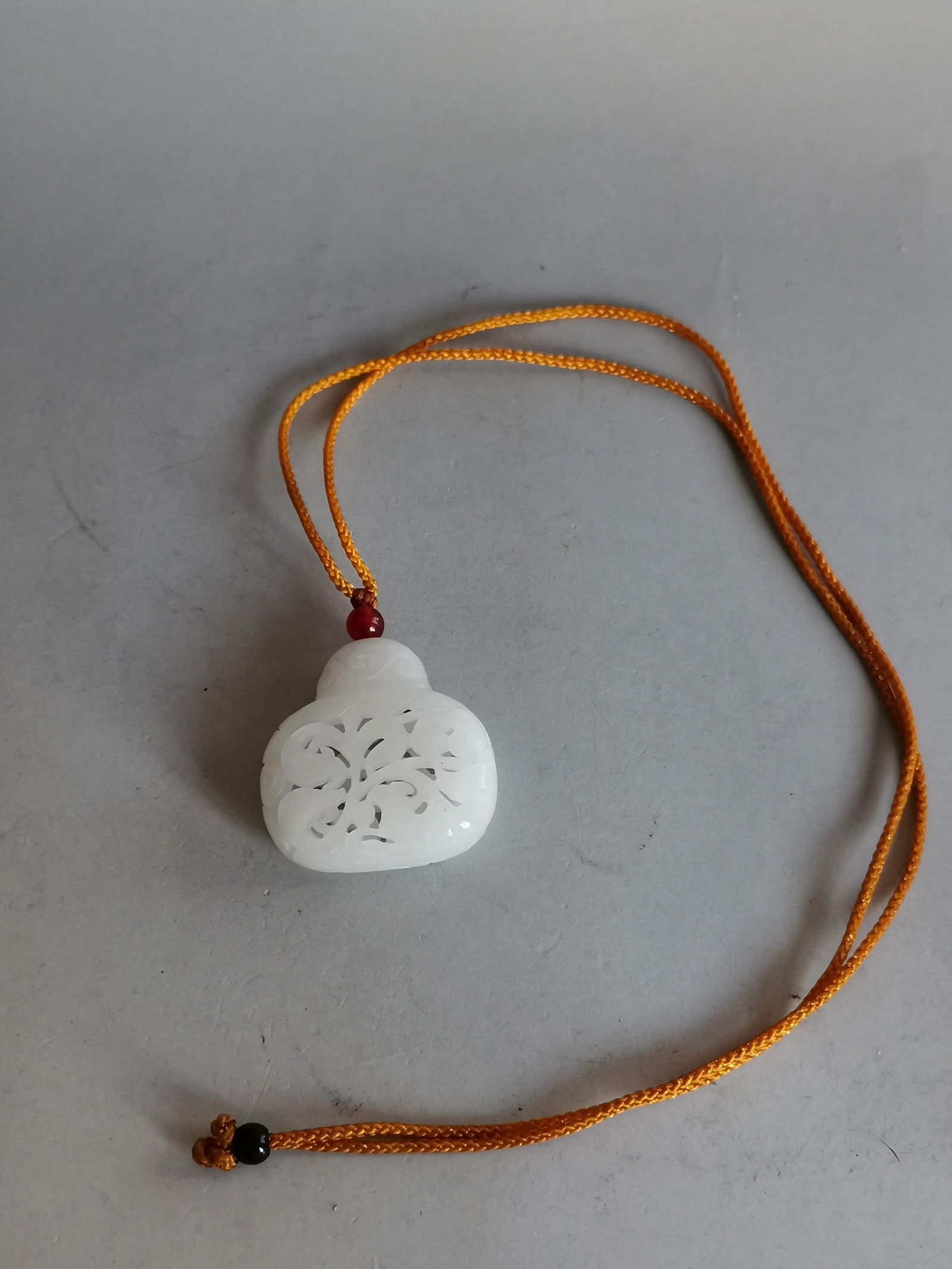 Hetian white jade openwork carved lotus flower lucky bag sachet (1 of 9)