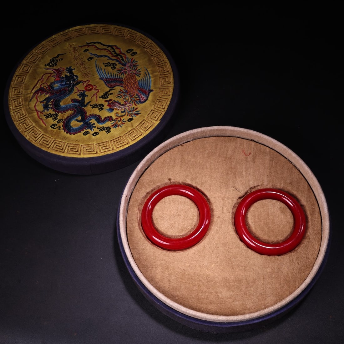 Rare pair of high-quality red jade bracelets from the imperial collection. (1 of 9)